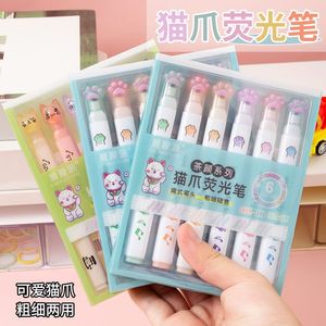 Set de Marcadores con Diseño de Pata de Gato, 6 Colores, Punta Plana, para Estudiantes y Diarios - Product Image 1