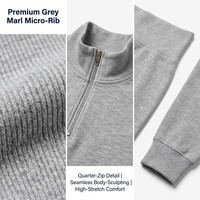 Ensemble de détente côtelé pour femme style londonien personnalisé OEM ODM, pull gris chiné à quart de zip et pantalon de jogging ajusté sans coutures