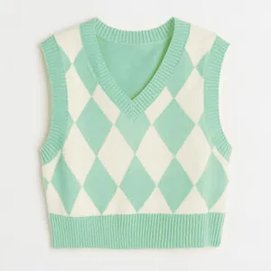 ニュートラルキッズカスタムジャカードセーターデザイン綿100% カラーブロック手編みノースリーブセーターベストニットチョッキ幼児