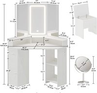 Coiffeuse d'angle, coiffeuse d'angle, coiffeuse à miroir