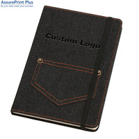 Cuaderno Reciclable de Tapa Dura de Mezclilla Negra Resistente al Desgaste, con Bolsillo Frontal con Cierre, Logotipo Personalizado, Papelería OEM al por Mayor