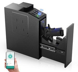 Coffre-fort biométrique coulissant pour <span class=keywords><strong>arme</strong></span> <span class=keywords><strong>de</strong></span> <span class=keywords><strong>poing</strong></span> avec 4 modes <span class=keywords><strong>de</strong></span> déverrouillage (empreinte digitale, code, clé, graffiti), boîte <span class=keywords><strong>de</strong></span> rangement sécurisée pour <span class=keywords><strong>arme</strong></span> à poser sur table <span class=keywords><strong>de</strong></span> chevet - Product Image 1