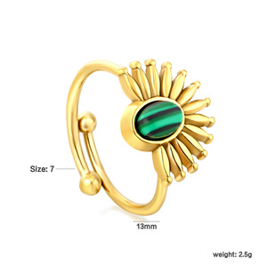 <b>Sunflower</b> Open <b>Ring</b> With Green Malachite 18k Gold Plated Unisex Jewelry Fashion <b>Ring</b> - Product Image 5