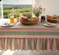 Nappe en coton imprimée à la main, lin de table rayé à volants, personnalisable pour la maison et l'hôtellerie, vente en gros