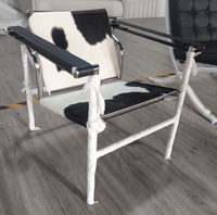 Fauteuil de salon individuel en cuir de vachette minimaliste italien, chaise d'appoint de luxe en acier inoxydable pour salon, café, salle de négociation