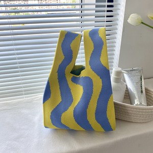 Bolso de mano tipo cubo informal de poliéster tejido con lazo, estilo Dongdaemun coreano, nuevo y popular en internet, para estudiantes, con doble compartimento, ideal como bolsa de almuerzo. - Product Image 2