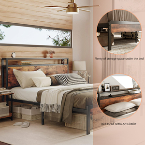 <span class=keywords><strong>Letto</strong></span> matrimoniale imbottito di alta qualità con libreria, struttura in legno e <span class=keywords><strong>ferro</strong></span>, <span class=keywords><strong>testiera</strong></span> morbida con contenitore e stazione di ricarica USB - Product Image 2
