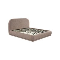 Lit double vintage de style français avec coffre de rangement rembourré, couleur crème