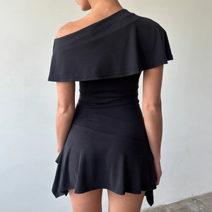 Elegant Chic Slim Fit Solid Color Dress with Detachable Cape – Asymmetrical Off-Shoulder Sweater Dress for Women - Product Image 5