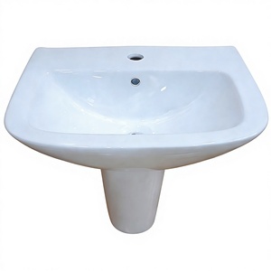 Lavabo mural carré en céramique <span class=keywords><strong>blanc</strong></span> moderne, semi-piedestal, à trou unique, petit et compact, pour salle de bain et toilettes, ensemble combiné pour la maison - Product Image 3