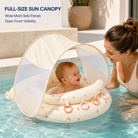 Bouée de piscine pour bébé avec auvent intégré, siège en tissu intégré et quatre anneaux de jeu pour collections en marque blanche