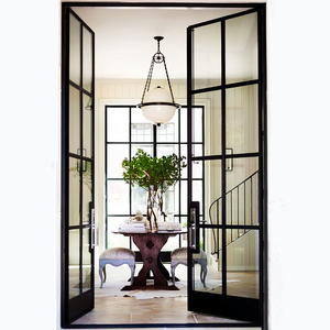 Phong cách Châu Âu cổ Patio hiện đại an ninh Tempered Glass bên ngoài đôi sắt cong pháp cửa nội thất - Product Image 6