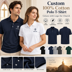 Maßgeschneidertes 100% Baumwoll-Polo-T-Shirt Unisex mit Logo für Kirchenministrie-Teamkleidung Stickerei Glaubens-Event-Bekleidung Hersteller - Product Image 1