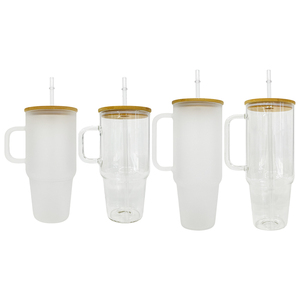 32oz 40oz trống thăng hoa pha lê rõ ràng Frosted thủy tinh borosilicate Camper Mugs Tumbler với tre có nắp đậy và ống hút - Product Image 1