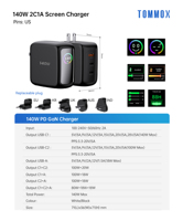 Chargeur Rapide Gan PD USB Type-C 140W 100W 20W 18W pour Ordinateur Portable, Téléphone et Tablette, Adaptateur 100W 140W avec Écran pour iPhone, MacBook, iPad