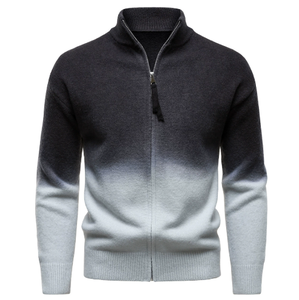Suéter Cárdigan de Punto para Hombre, Estilo Británico, con Cuello Vertical y Cierre de Cremallera, en Colores Degradados, para Otoño e Invierno - Product Image 3
