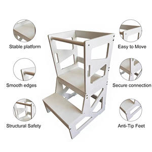 Tour d'apprentissage multifonctionnelle moderne Montessori en bois 3-en-1 convertible et réglable pour tout-petits, aide de cuisine, marchepied, chambre - Product Image 4