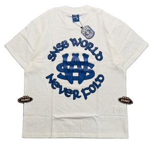 Camiseta Personalizada con Estampado Puff para Hombre, Blanca, Estilo Urbano, Gráfico SNSB <span class=keywords><strong>World</strong></span> Never Fold, Letras Azules, Oversize, Hip Hop - Product Image 1