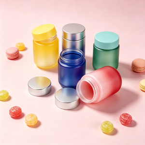 Bocaux en verre ronds ambrés vides avec doublures intérieures blanches et couvercles noirs – Contenants en verre haut de gamme pour crèmes - Product Image 1