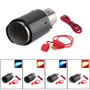 Punta de escape de fibra de carbono de 63 mm con efecto de llama LED de acero inoxidable, universal para coches y motocicletas - Product Image 1