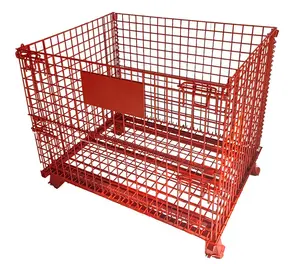 800kgs Loading Capacity Folding Metal Wire Pallet Cage Powder Coating Finish Rust Resistant Medium Duty Wire Mesh Storage Cage