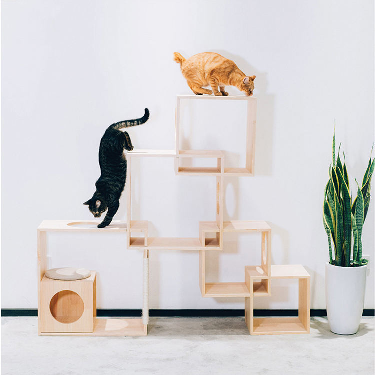 Платформа для прыжков для кошек, Геометрическая и разборная рама для скалолазания, цельное дерево для кошек