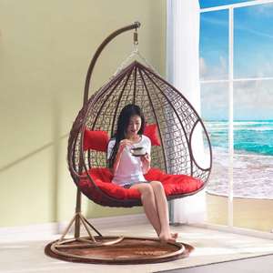Chaise suspendue en métal <span class=keywords><strong>pour</strong></span> jardin moderne <span class=keywords><strong>Hamac</strong></span> à double siège en rotin et osier avec coussin <span class=keywords><strong>pour</strong></span> le patio de l'hôtel et le parc. - Product Image 5