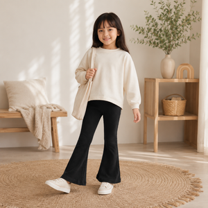 Pantalon legging noir en tissu côtelé doux, offrant une mobilité flexible et un confort respirant pour l'école et les aventures en plein air - Product Image 1