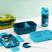 Ensemble boîte à lunch et gourde isotherme grande capacité motif dessin animé, portable, double couche, hermétique, 1,8L/1,3L + gourde 500ml