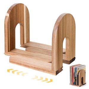 Wooden Vinyl <b>Record</b> Storage Rack Extendable Book Document <b>Stand</b> Desktop Organizer Acacia Wood Rectangle Shape Standing Type - Product Image 1