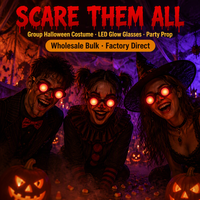 Lunettes de Clown LED Lumineuses d'Halloween en Gros, Verres Rouges Lumineux, Accessoire de Cosplay Effrayant pour Fête, Nouveauté, Fournitures de Fête qui Brillent dans le Noir