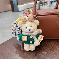Porte-clés Pendentif Ours en Peluche Mignon avec Écharpe et Nœud, Style Dessin Animé Créatif, Ornement de Sac Tendance Kawaii, Idéal pour Cadeau