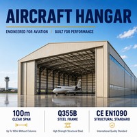 Hangar pour avions privés, structure en acier, bâtiment aéronautique, stockage d'avions, installation aéroportuaire, conception sans colonnes