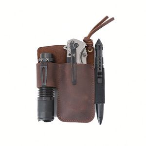 Étui en cuir véritable pour couteau pliant et lampe torche, durable, léger, avec clip de transport, pour outils EDC. - Product Image 4