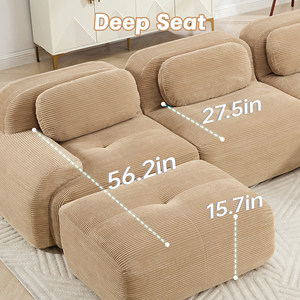 Divano Modulare a Tre Posti con 3 Pouf in Velluto a Coste, <span class=keywords><strong>Design</strong></span> Moderno, Imbottitura in Cotone, Senza Montaggio, Ultra-Largo Curvo per Soggiorni - Product Image 6