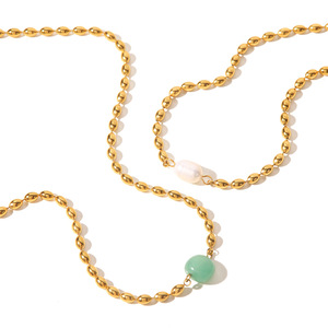 Ins Natural Crystals Healing Stones <strong>Emerald</strong> Stone Necklace Green Aventurine Stone <strong>Beads</strong> Oval Gold Bracelet/Necklace Jewelry Sets - Product Image 1
