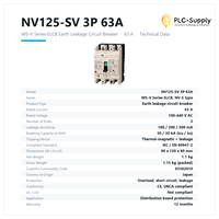 Disjoncteur différentiel ELCB série WS-V NV125-SV 3P 63A AC 440V 100-200-500mA 30kA pour tableau de distribution