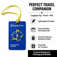 Étiquette de bagage en PVC bleu roi personnalisée, étiquette d'identification de bagage souple en caoutchouc, design d'icône de valise d'avion avec cordon jaune