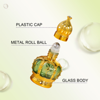 Flacon d'huile de parfum de luxe Crown 15ml en verre mat gravé, forme hexagonale, design arabe, Attar Oud pour parfums et huiles essentielles