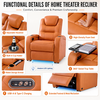 Fauteuil de cinéma maison moderne haut de gamme personnalisable en cuir véritable avec mémoire, électrique, extensible, cadre en bois, inclinable intelligent, USB, bleu