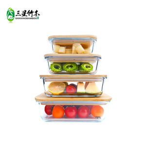 Customizable <b>bamboo</b> and wood lids, square sealing silicone ring food storage <b>container</b> lids, glass and stainless steel lunch - Product Image 1