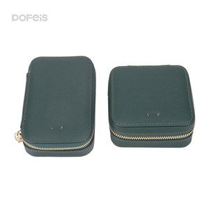 Saffiano Texture Zipper Lock Metal Logo Pu Leather Custom Personalized Travel Jewelry Box Case