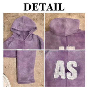 Sweat à capuche unisexe vintage délavé à l'acide en coton French Terry, coupe courte, style streetwear, avec appliqué brodé et patchs usés, pour homme - Product Image 6