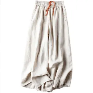 חדש גדול גודל פשתן רחב רגל מכנסיים נשים קיץ דק נשים אביב כותנה קנבוס מכנסיים
