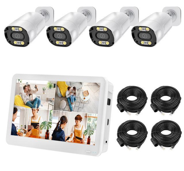 2022 New IP Camera Kit 4MP 2K Pixel POE Network Camera 3.6mm Lens Color Night Vision with Mic. NVR Display P2P