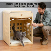 Armoire de rangement multifonctionnelle pour animaux de compagnie en bois naturel et plastique, niche pour chien, cage pour animaux de compagnie, boîte à motif solide thermolaquée, grande taille