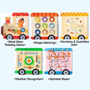 Centre d'activités murales en bois pour enfants, jeu éducatif <span class=keywords><strong>Montessori</strong></span>, entraînement sensoriel, jouet fusée train - Product Image 3
