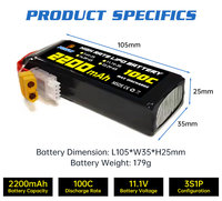 PONFLY 2200mAh 100C Hélicoptère Drone Lipo Batterie 3S 4S 6S 11.1V 14.8v 22.2v Batterie pour RC Avion Avion Racing Drone