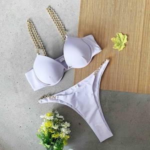 Costumi da Bagno Brasiliani Stampati per Ragazze, Bikini di Lusso con Decorazioni a Conchiglia, Beachwear Brillante con Strass, Design a Triangolo con Parte Superiore Separata - Product Image 5