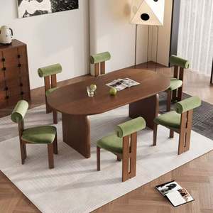 French Retro Style Black Solid Wood Dining <b>Table</b> <b>and</b> <b>Chair</b> Set Home Oval Ash Wood Dining <b>Table</b> for <b>Small</b> Living Rooms - Product Image 4